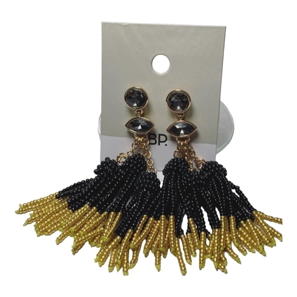 BP Black & Gold Beaded Cascading Earrings